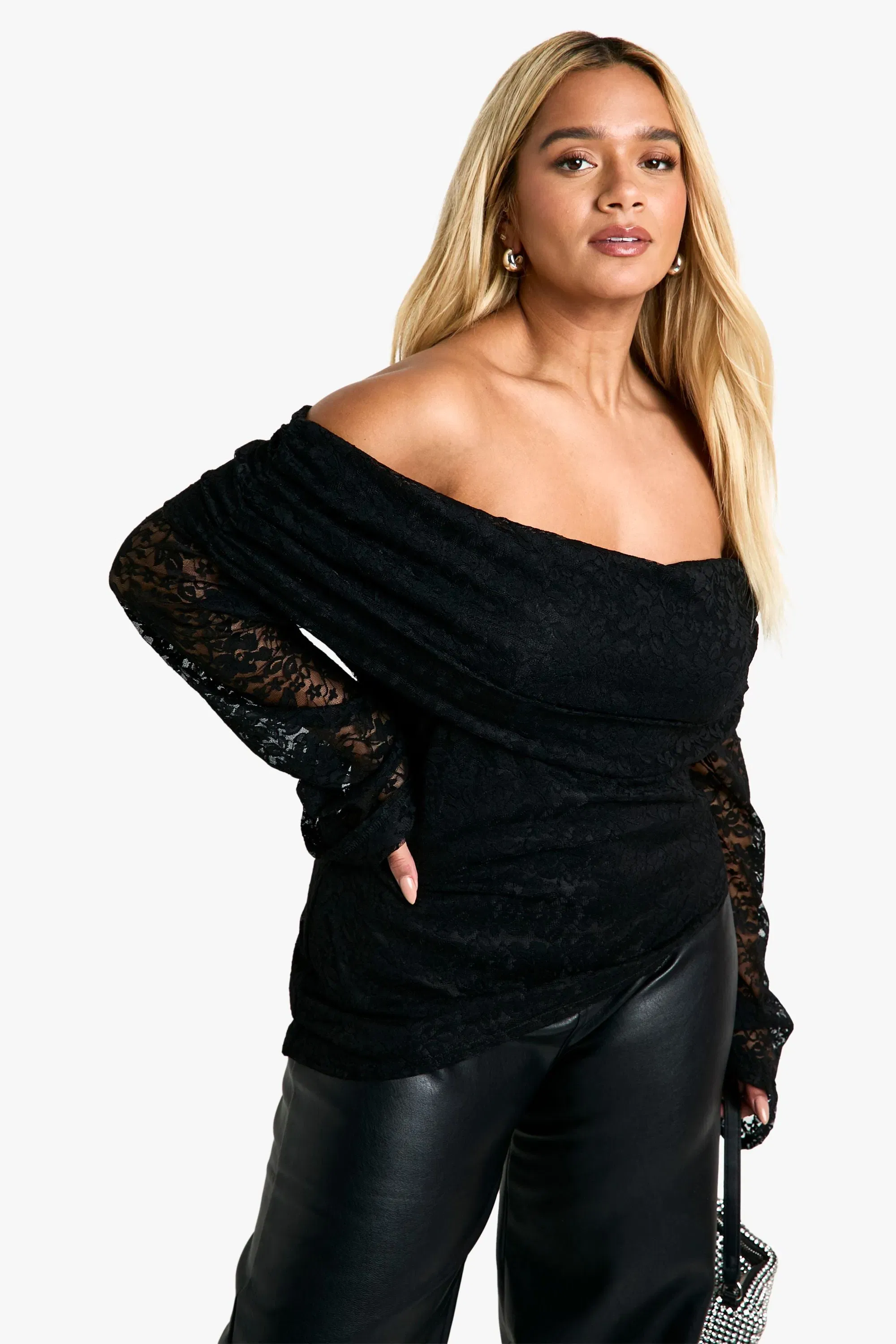 Plus Lace Bardot Asymmetric Top