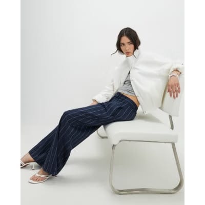 Navy pinstripe wide leg trousers