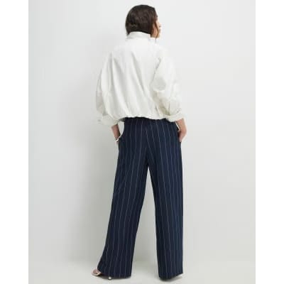 Navy pinstripe wide leg trousers