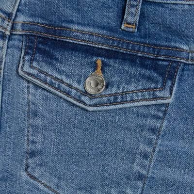 Petite Blue Double Yoke Relaxed Flare Jeans