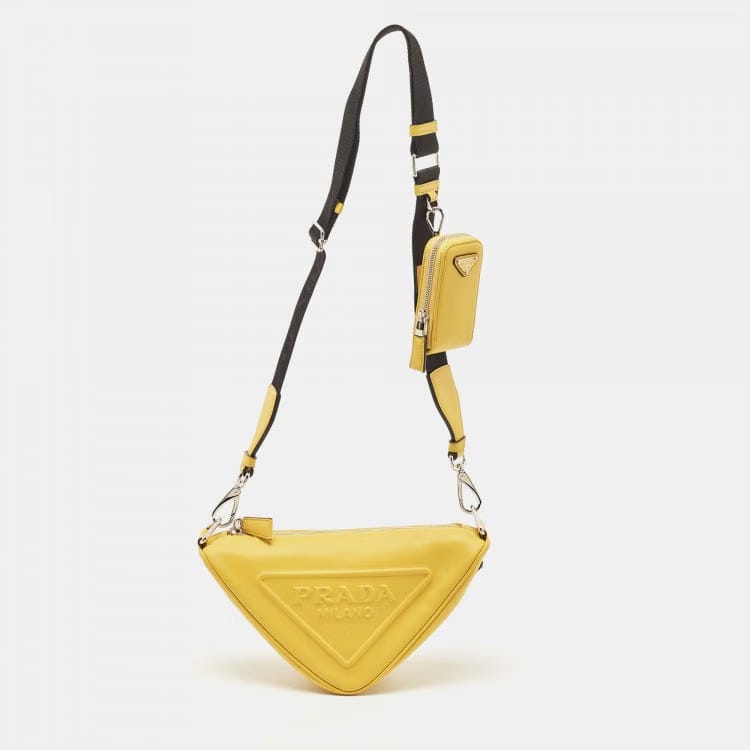 Prada Yellow/Black Leather Triangle Shoulder Bag