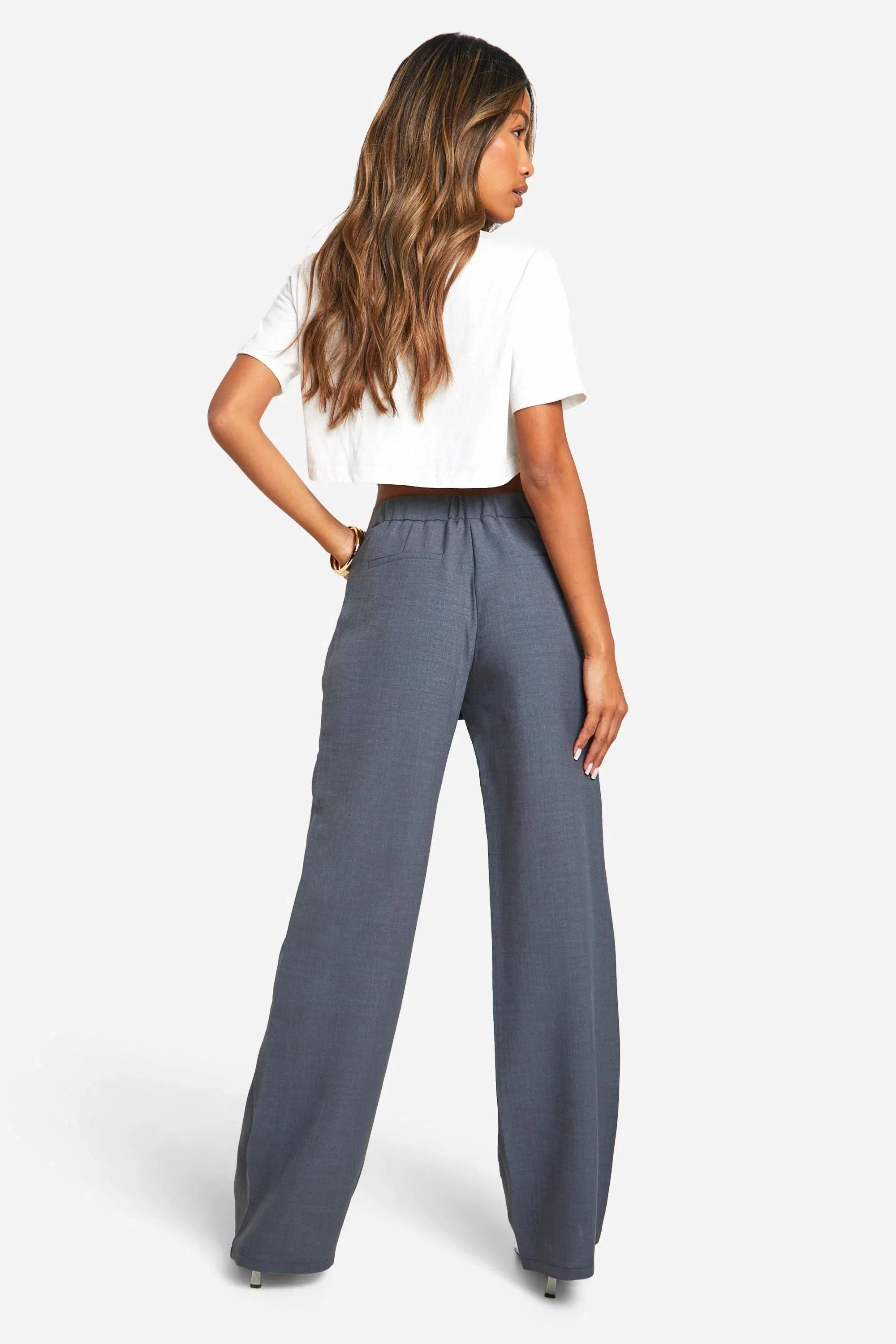 Textured Straight Leg Trouser With Skirt Overlay