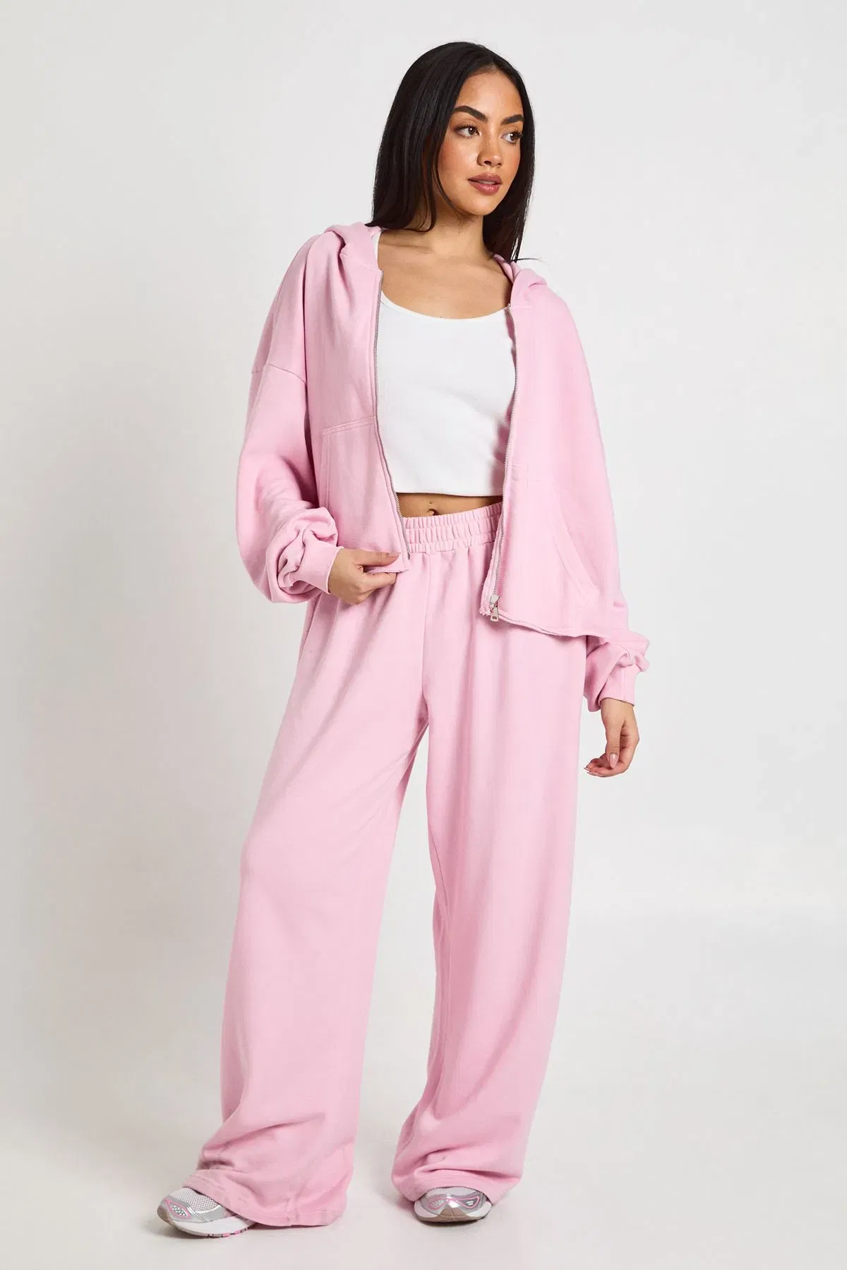 Washed Distressed Hem Straight Leg Tracksuit