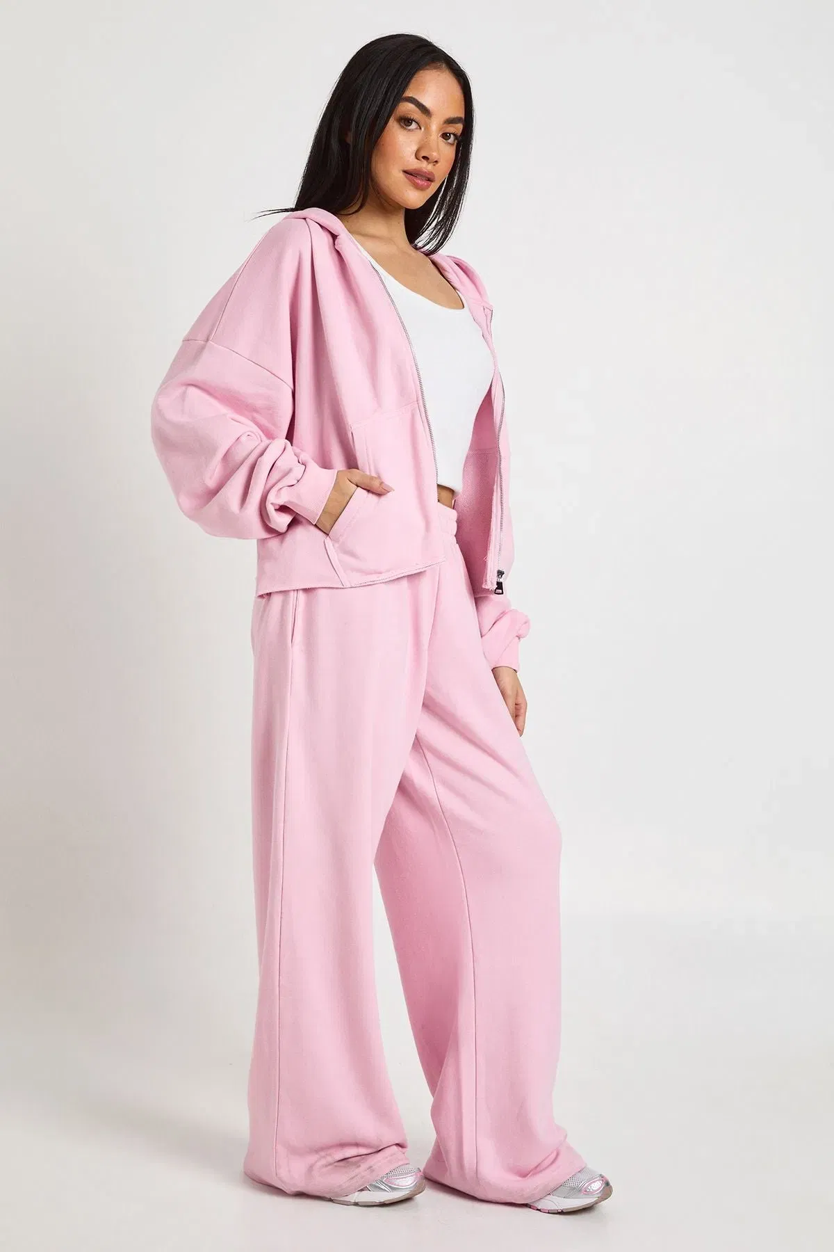 Washed Distressed Hem Straight Leg Tracksuit