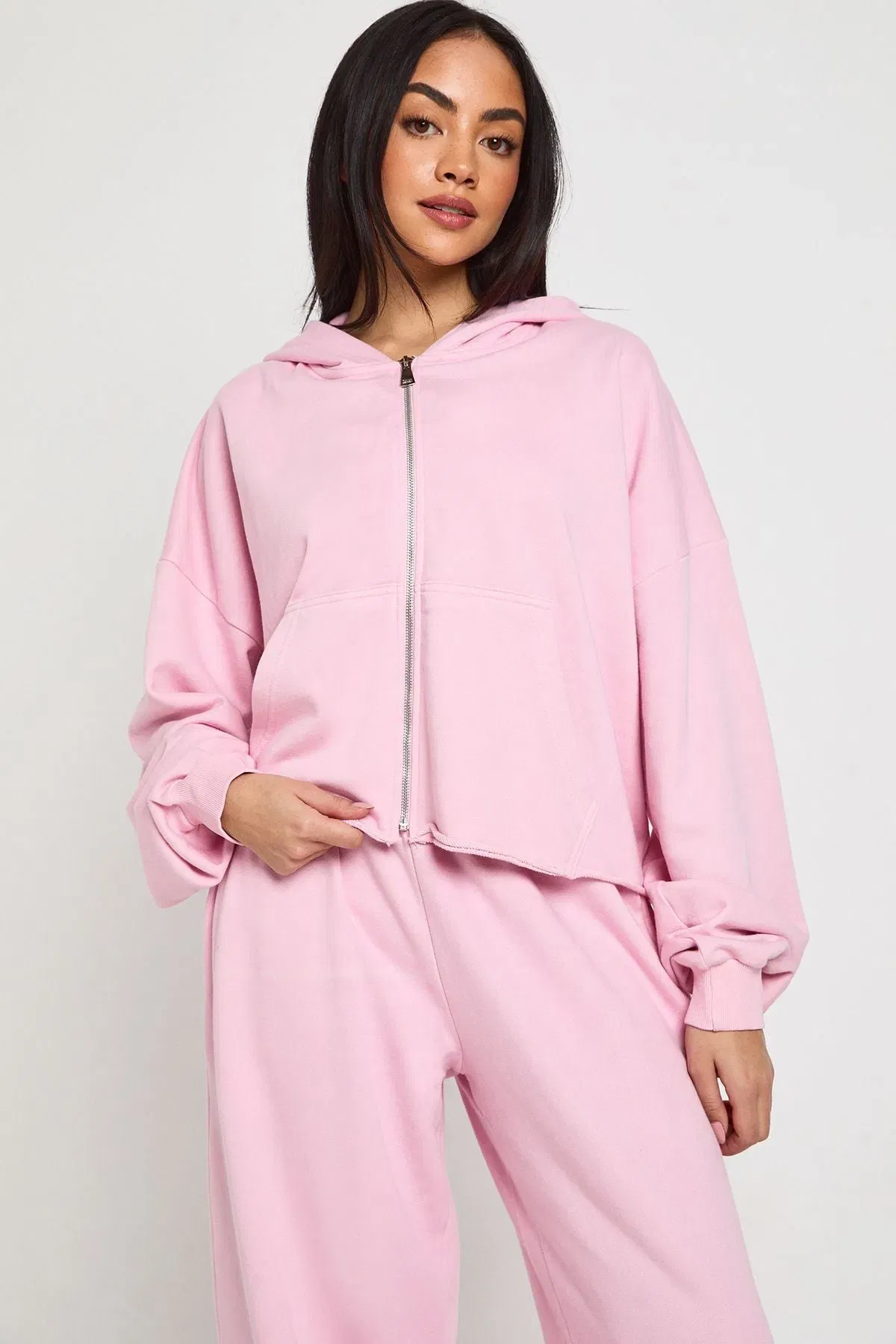 Washed Distressed Hem Straight Leg Tracksuit