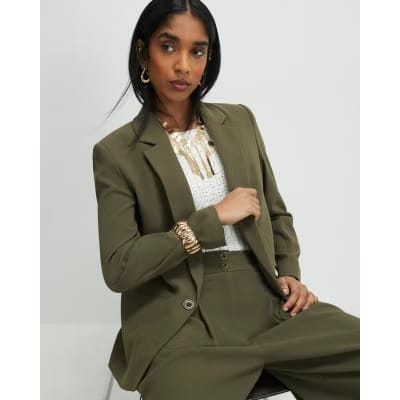 Green Long Sleeve Ruched Blazer