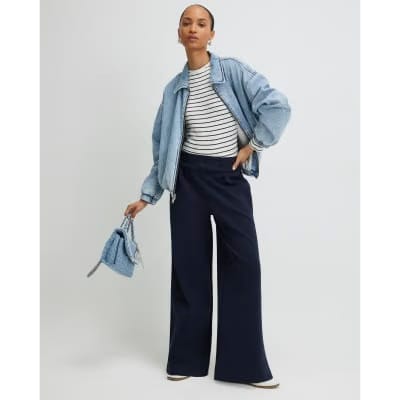 White Long Sleeve Ribbed Crew Neck Stripe Top
