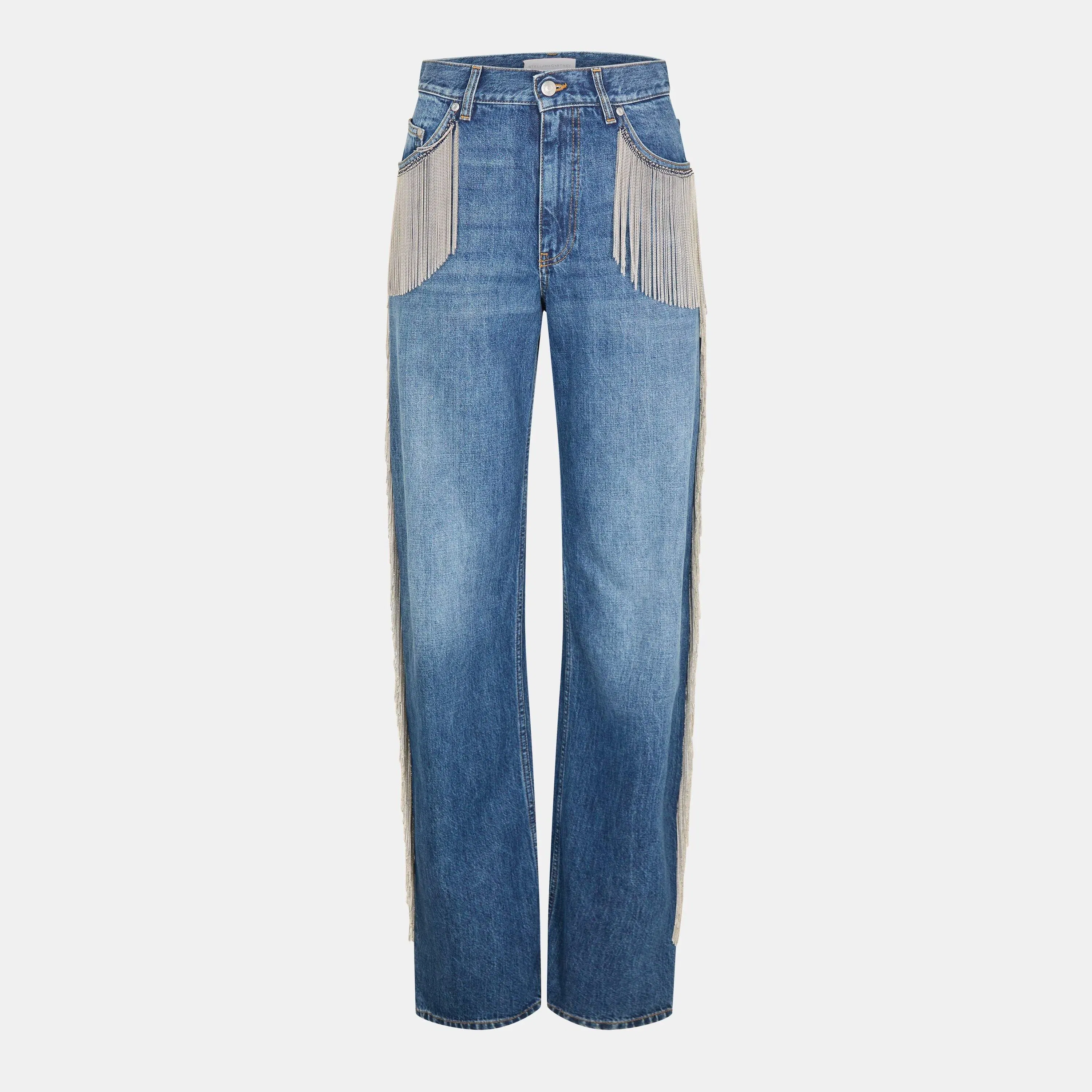 High Waisted Edge Detail Wide Leg Jeans