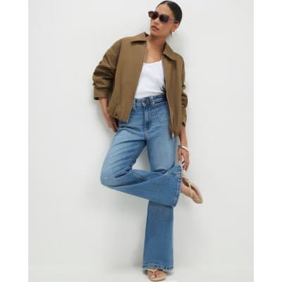 Petite Blue Relaxed Flare Jeans