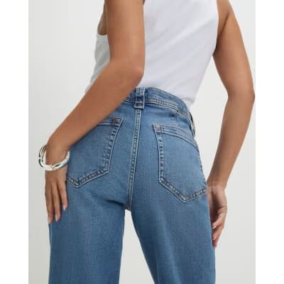 Petite Blue Relaxed Flare Jeans