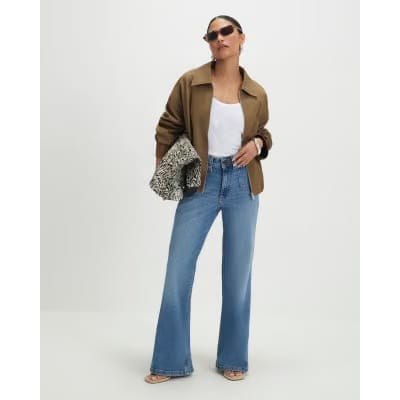 Petite Blue Relaxed Flare Jeans