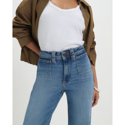 Petite Blue Relaxed Flare Jeans
