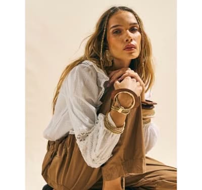 Cream Long Sleeve Ruffle Blouse