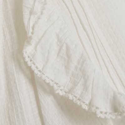 Cream Long Sleeve Ruffle Blouse