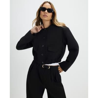 Black Pocket Detail Bomber Jacket