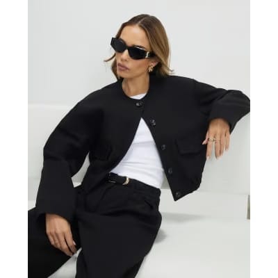 Black Pocket Detail Bomber Jacket