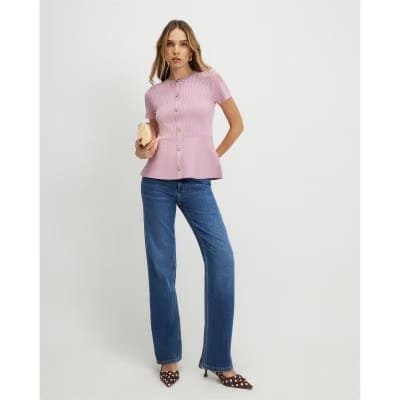 Pink Peplum Ribbed Knitted Top