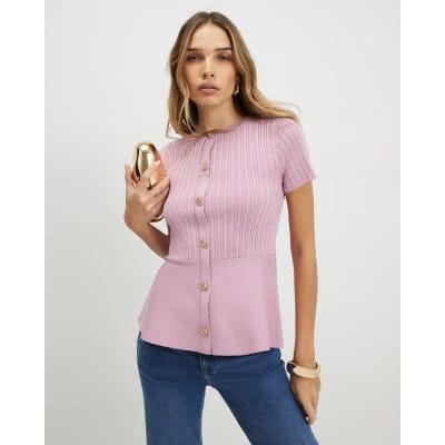 Pink Peplum Ribbed Knitted Top