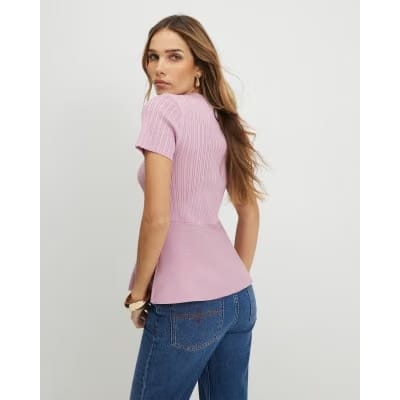 Pink Peplum Ribbed Knitted Top