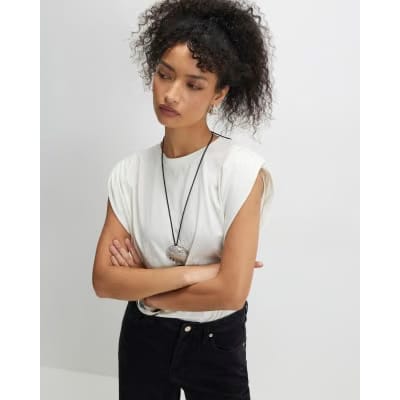 Cream Premium Ruched Shoulder T-shirt