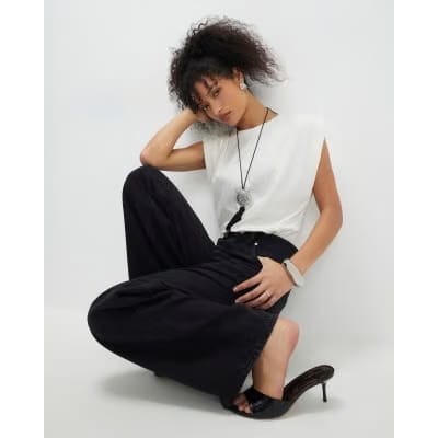 Cream Premium Ruched Shoulder T-shirt