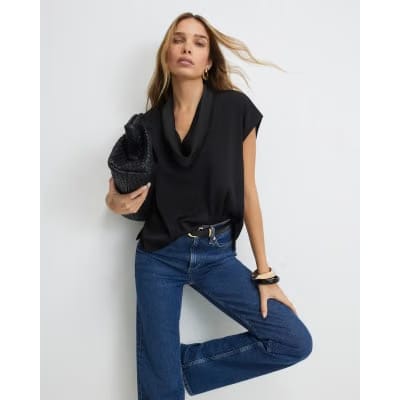 Black Cowl Neck Boxy T-shirt