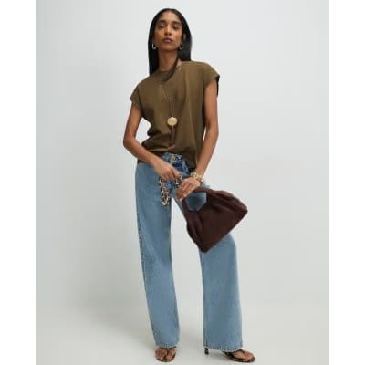 Khaki Loose Fit Short Sleeve Top