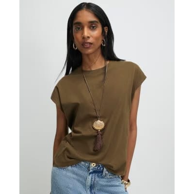 Khaki Loose Fit Short Sleeve Top