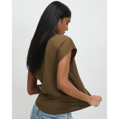 Khaki Loose Fit Short Sleeve Top