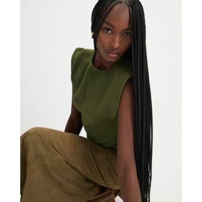 Green Fitted Knit Sleeveless Top