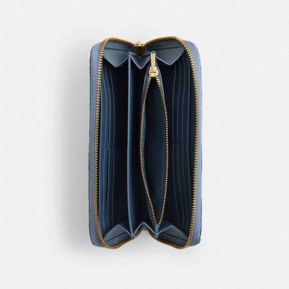 Long Zip Around Wallet In Loved Denim