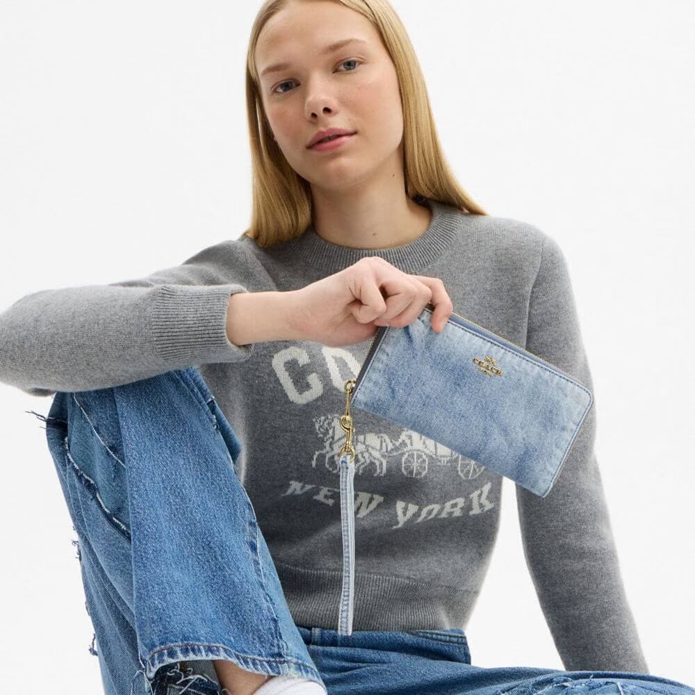 Long Zip Around Wallet In Loved Denim
