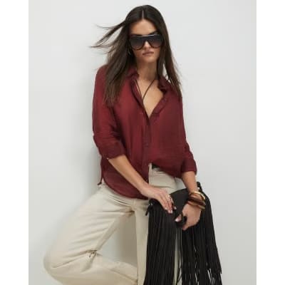 Red Oversized Long Sleeve Blouse