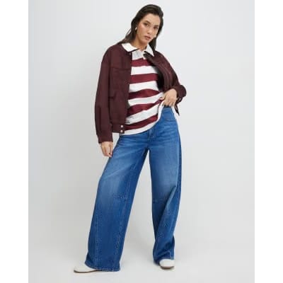 Red Long Sleeve Striped Rugby Top