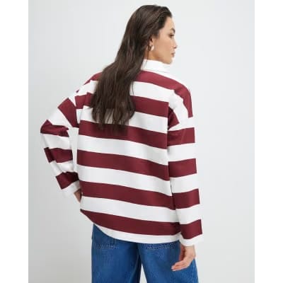 Red Long Sleeve Striped Rugby Top
