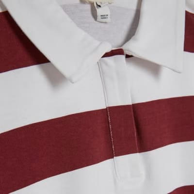 Red Long Sleeve Striped Rugby Top