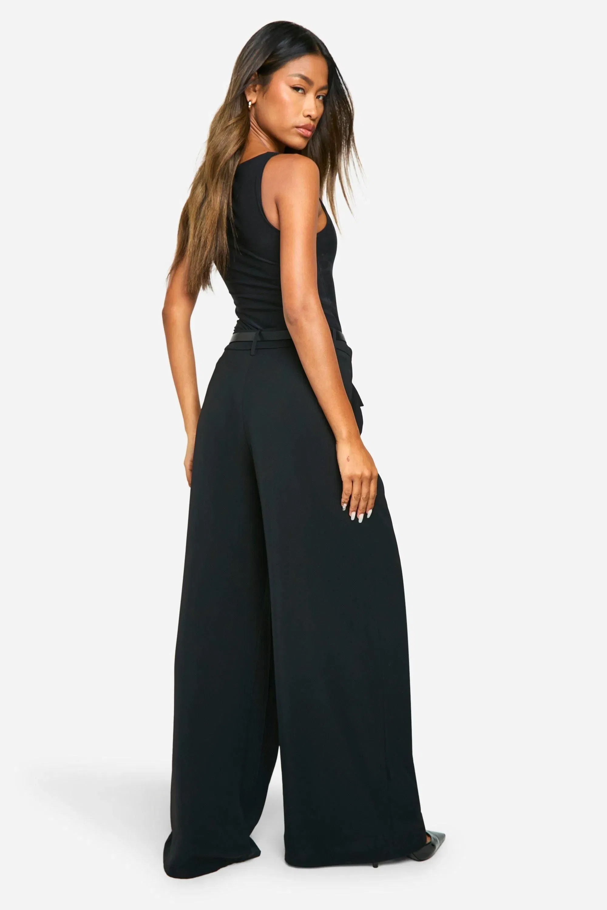 Fluid Belted Wide Leg Trousers