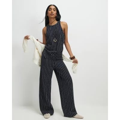 Navy Sleeveless Stripe Top