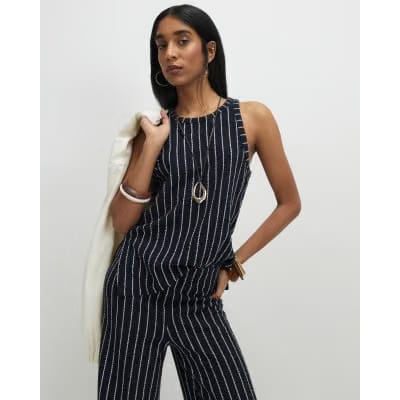 Navy Sleeveless Stripe Top