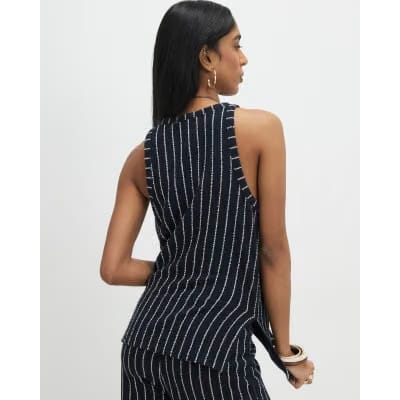 Navy Sleeveless Stripe Top