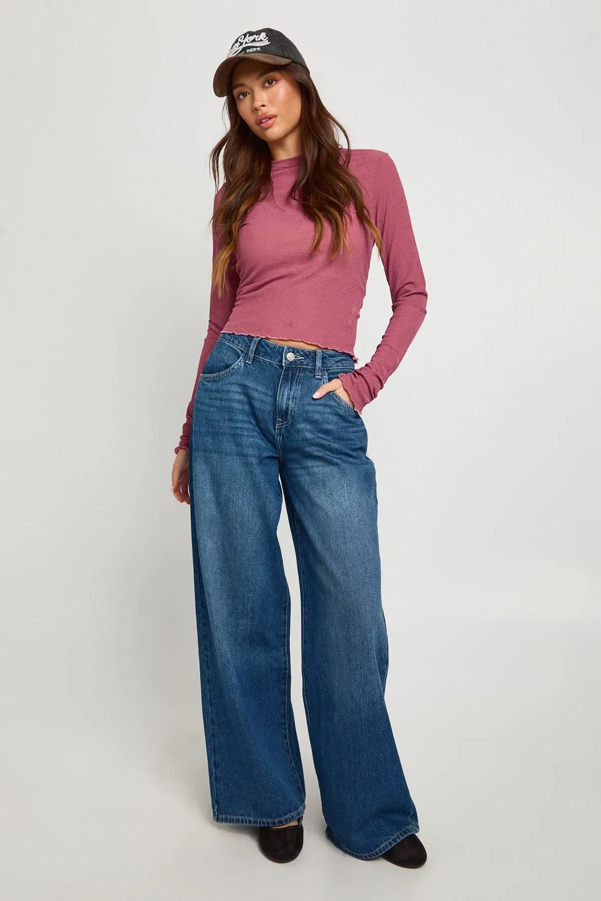 Ribbed Textured Mesh Long Sleeve Top