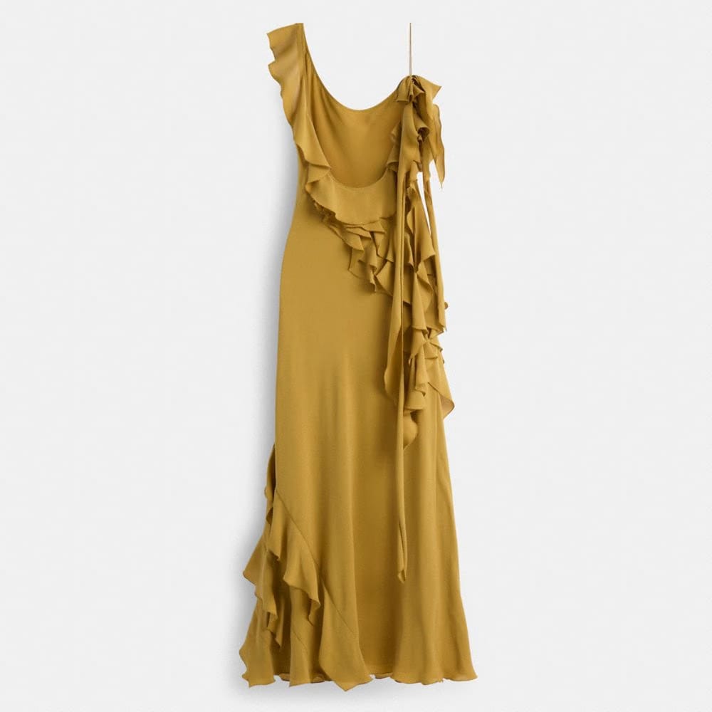 Restored Bias Dress With Ruffle Neckline