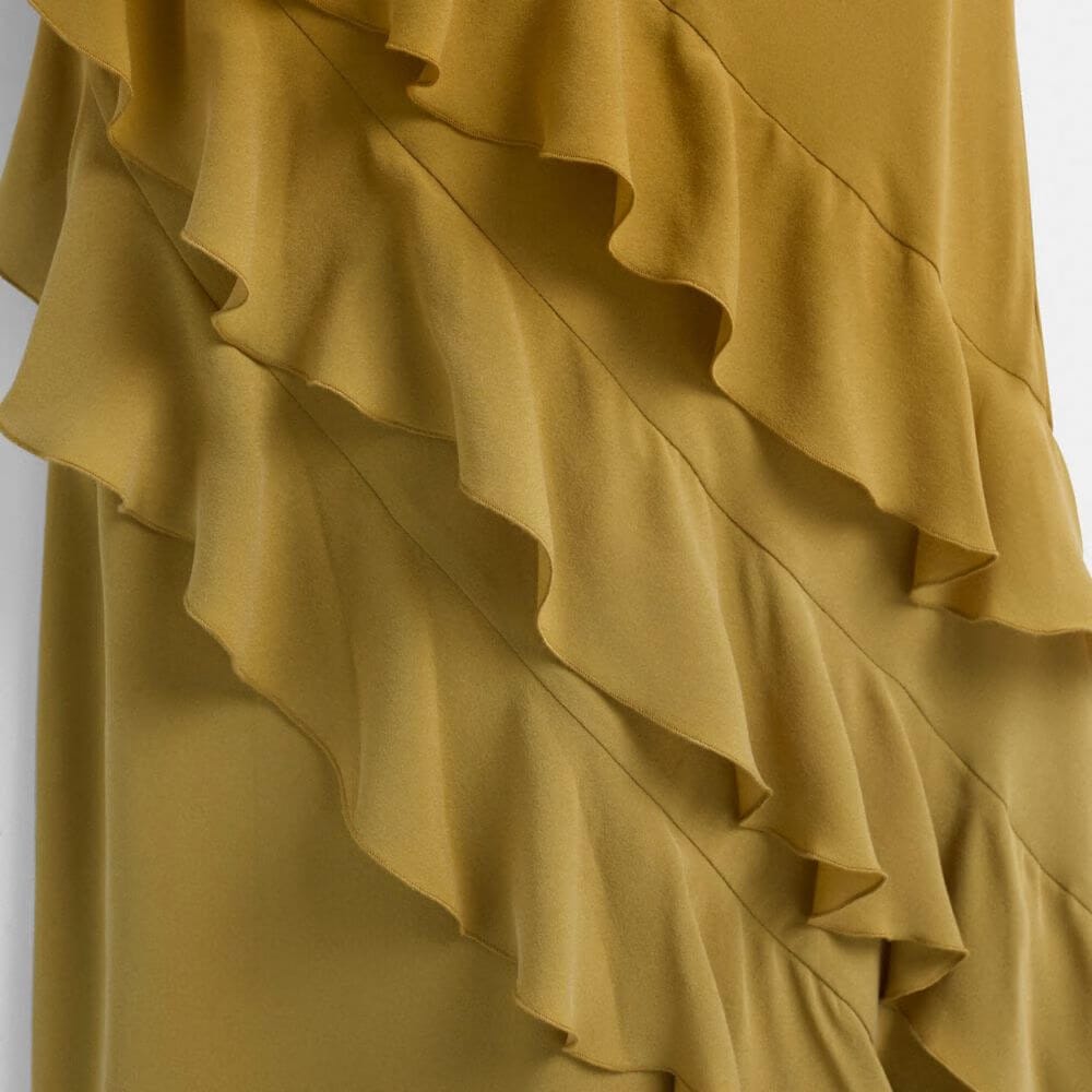 Restored Bias Dress With Ruffle Neckline