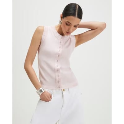 Pink Linen Blend Double Layer Knitted Vest