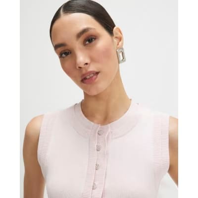 Pink Linen Blend Double Layer Knitted Vest