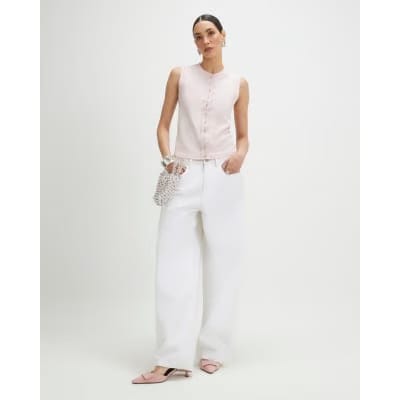 Pink Linen Blend Double Layer Knitted Vest