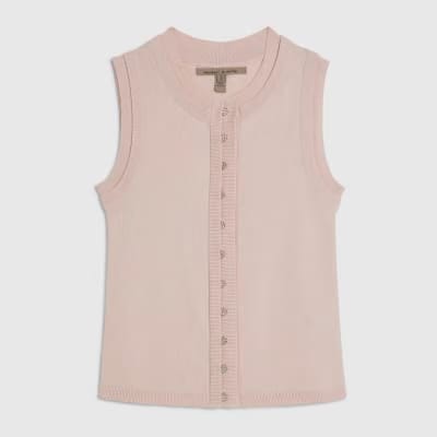Pink Linen Blend Double Layer Knitted Vest