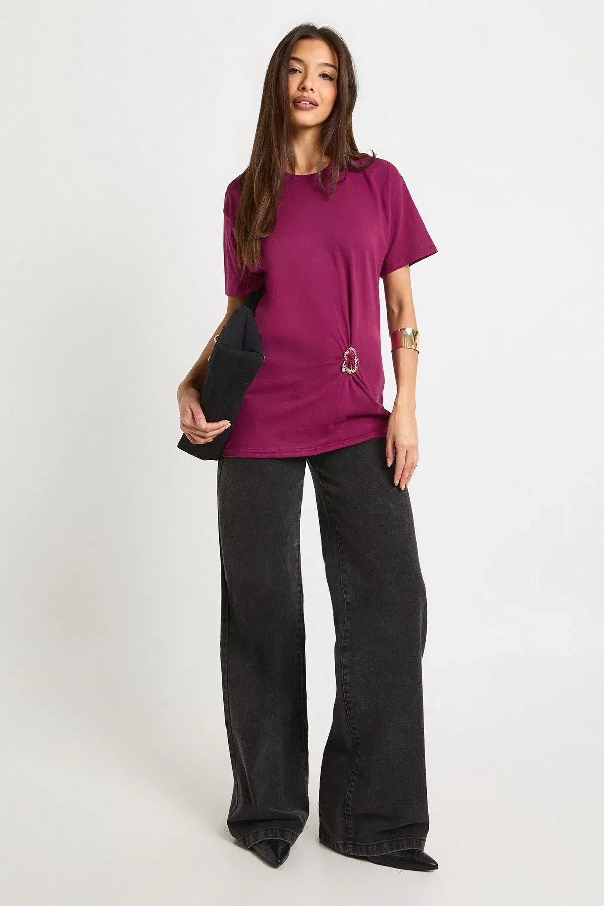 Ring Trim Gathered T-Shirt