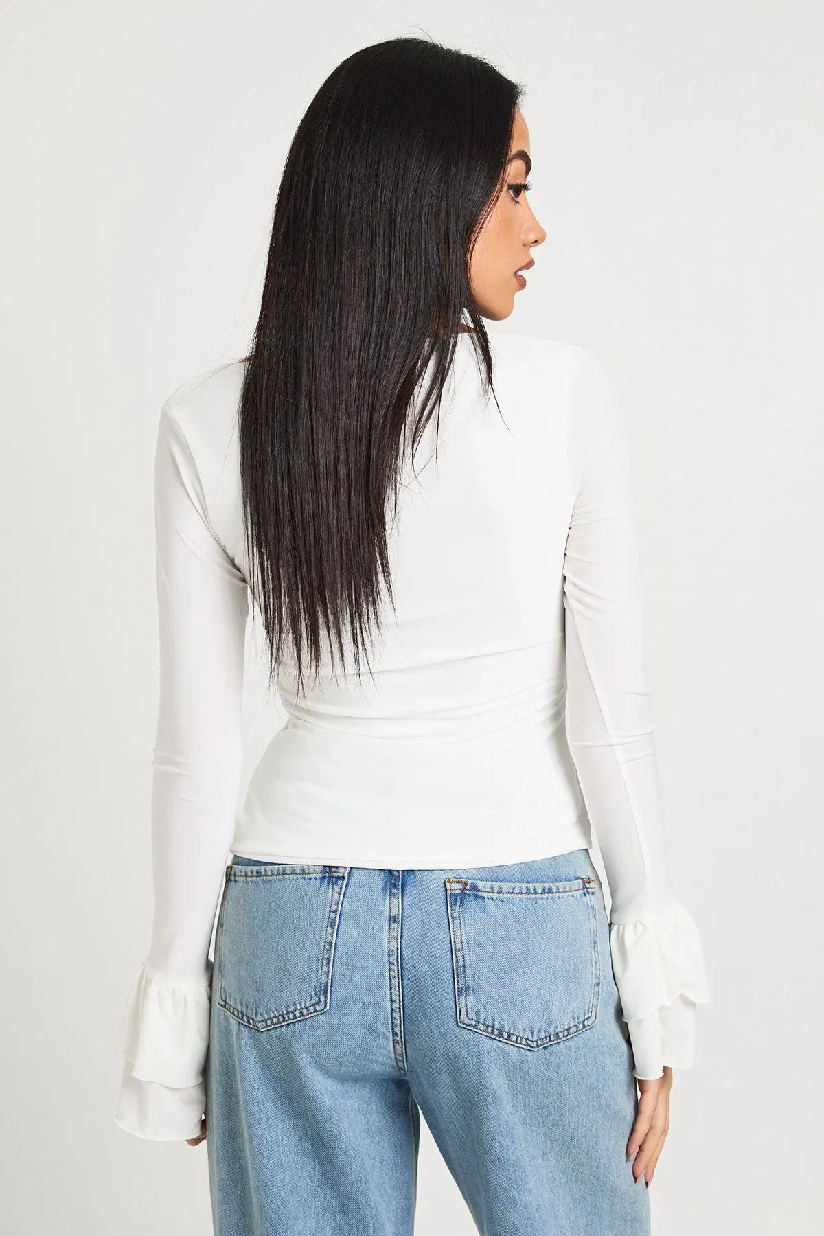 Slinky Scoop Neck Long Bell Sleeve Top