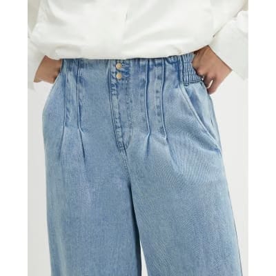 Blue Elasticated Dart Front Wide Leg Jeans